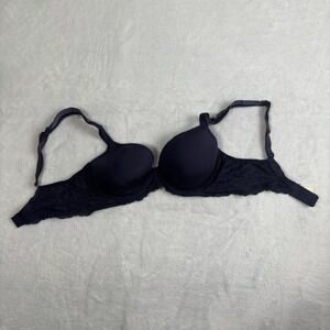 VTG Simone Perele Blue Lace Floral‎ Sheer Bra Women's 32E